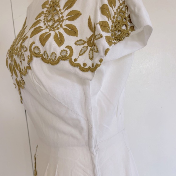 Vintage Original Franklin Chicago White Linen Midi Dress w/ Detailed Embroidery - Picture 3 of 7